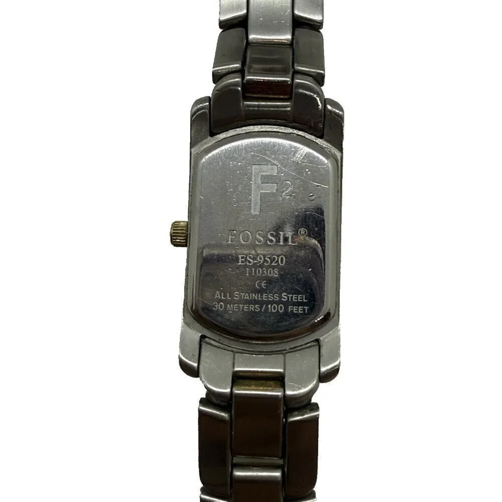 Fossil F2 Women's Watch Silver Gold Two Tone ES-9520 All Stainless Steel WR100Ft